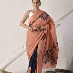 Sutra Attire Peach Pure Cotton Hald N Half Saree-image-81