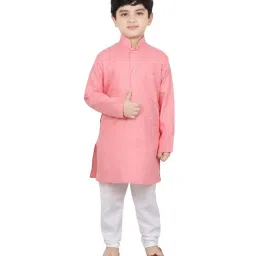 SG Yuvraj Kids Pink & White Cotton Full Sleeves Kurta Set image 1