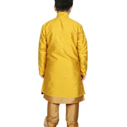 SG Yuvraj Kids Gold & Yellow Textured Pattern Full Sleeves Kurta Set image 2