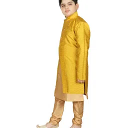 SG Yuvraj Kids Gold & Yellow Textured Pattern Full Sleeves Kurta Set image 3