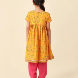 Fabindia Kids Yellow & Pink Printed Kurta, Salwar with Dupatta image 2