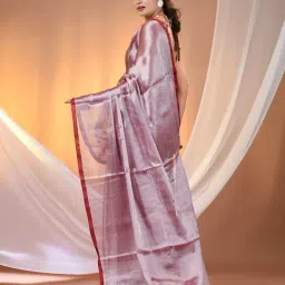 CHARUKRITI Red Blended Solid Saree With Unstitched Blouse image 2