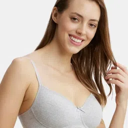 Jockey 1723 Wirefree Padded Super Combed Cotton Elastane Lace Styling T-Shirt Bra-Steel Grey Melange image 2