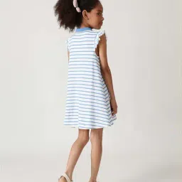 One Friday Kids Blue Striped Regular Fit Dress image 2