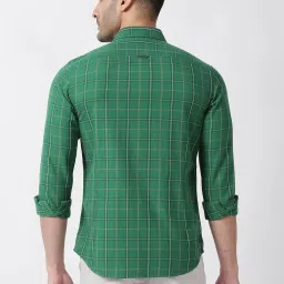 Basics Green Cotton Slim Fit Checks Shirt image 2