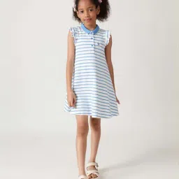 One Friday Kids Blue Striped Regular Fit Dress-image-38