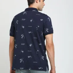 Turtle Navy Knitted Slim Fit Printed Polo T-Shirt image 2