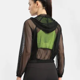 MADAME Black Polyester Lace Hooded Jacket image 2