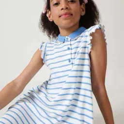 One Friday Kids Blue Striped Regular Fit Dress image 4
