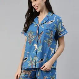 Divena Blue Cotton Printed Shirt & Shorts Set image 3
