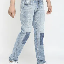 Spykar Light Blue Cotton Regular Fit Distressed Jeans image 4
