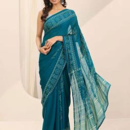 Libas Teal Bandhani Print Saree with Unstitched Blouse-picture-46