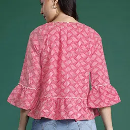 DressBerry Geometric Print Flared Sleeve Top image 4