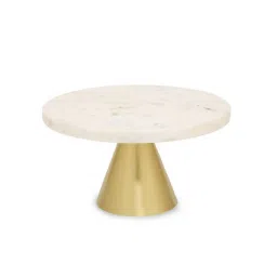 Home4U 'Elvira' White & Golden Marble Cake Stand - Set of 1 image 2