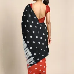 Kalakari India Black & Orange Cotton Printed Saree With Unstitched Blouse image 2