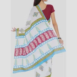 Kalakari India White Cotton Printed Saree With Unstitched Blouse image 2