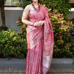 Anjaneya Sarees Pink Silk Woven Saree With Unstitched Blouse-image-17