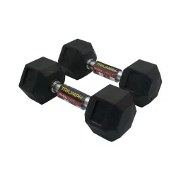 Triumph Black Rubber Hex Dumbbells with Steel Grip for Men & Women (5 kg x 2) image 1