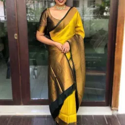 Anjaneya Sarees Yellow & Black Silk Woven Saree With Unstitched Blouse-image-17