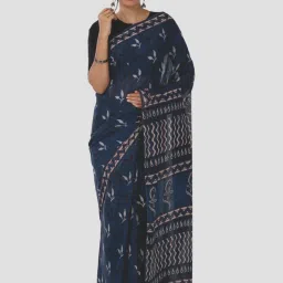 Kalakari India Blue Cotton Printed Saree With Unstitched Blouse image 1