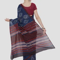 Kalakari India Blue Cotton Printed Saree With Unstitched Blouse image 2