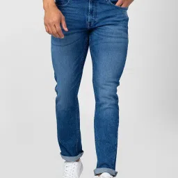 Spykar Mid Blue Cotton Regular Fit Jeans image 1