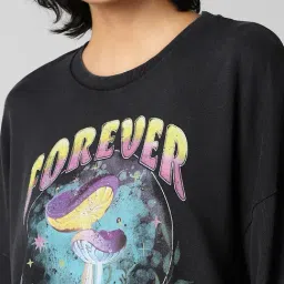 Only Black Cotton Printed Oversize Sweatshirt image 5