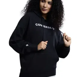 Converse Black Embroidered Wordmark Fleece Regular Fit Hoodie image 4