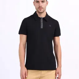 Iconic Mens Black Textured Polo Collar T-Shirt-image-6
