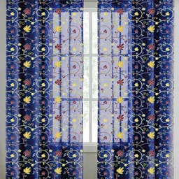 Aura Navy Blue & Yellow Set of 2 Embroidered Sheer Long Door Curtain-image-40
