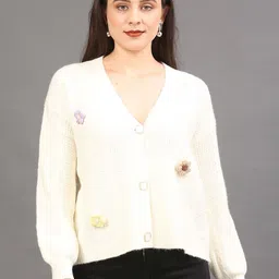 Thansmay Kleider Women Cable Knit Woollen Cardigan with Applique Detail-picture-40