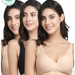 Inner Sense Organic Antimicrobial Sleeping/Feeding Bra Pack Of 3 - Beige Black-picture-10