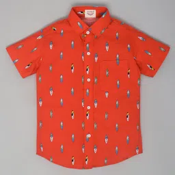 YOUMAA 100% Cotton Knit Half Sleeves Surf Board   Printed Shirt  - Red-picture-12