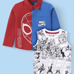 Babyhug Marvel Single Jersey Cotton Knit Full Sleeves Spider-man Graphics and Pocket Detailing Shirt With T-shirt - Red-picture-20