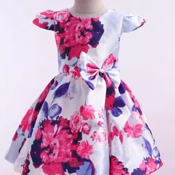 Mark & Mia Woven Cap Sleeves Party Dress With Floral Print & Bow Applique - White image 1