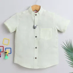 BAATCHEET Cotton Half Sleeves Solid Shirt With Detachable Panda Designed Brooch - Light Green-picture-13