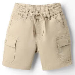 Ruff Cotton Woven Above Knee Length Solid Coloured Bermuda Short With Side Pockets - Beige-image-80