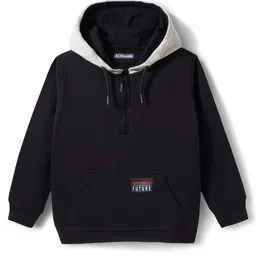 Pine Kids Cotton Knit Full Sleeves Hooded Sweatshirt With Patch Detailing & Kangaroo Pockets - Black-picture-17
