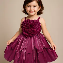 Mark & Mia Woven Sleeveless Knee Length Fit & Flare Layered Party Frock With Floral Applique - Maroon-picture-10
