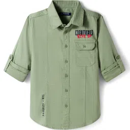 Pine Kids Cotton Woven Full Sleeves Shirt with Front Pocket & Text Print - Light Green-picture-27