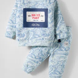 Ollypop Knit Full Sleeves Winter Wear Fleece T-Shirt & Lounge Pant Set With Text Print - Light Blue-picture-10