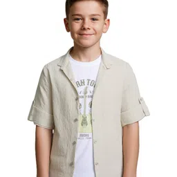 Charchit Cotton Woven Full Sleeves Textured Shirt With Tee - Khaki-picture-17