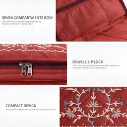Aura Maroon and White Regular Embroidered 7-Compartments Jewellery Organiser image 5