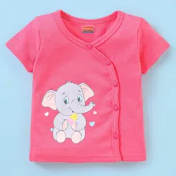 Babyhug 100% Cotton Half Sleeves Vest Dot & Elephant Print Pack Of 3- Pink & Purple image 2