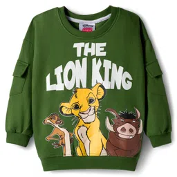 Babyhug Disney Terry Knit Full Sleeves Sweatshirt and Track Pant with Lion King Graphic & Badge Detailing - Olive Green image 2