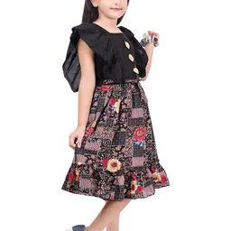 CHANDRIKA Black Flutter Sleeve Fit and Flare Dress image 3