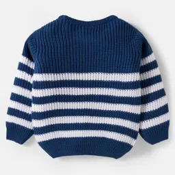 Babyhug Knitted Full Sleeves Striped Sweater Set With Cable Knit Design - Navy Blue image 3
