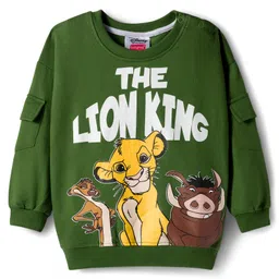 Babyhug Disney Terry Knit Full Sleeves Sweatshirt and Track Pant with Lion King Graphic & Badge Detailing - Olive Green image 3