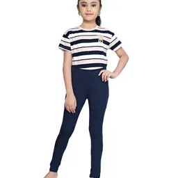 Tiny Girl Knitted Solid Leggings - Navy Blue image 5