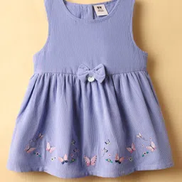 ToffyHouse Interlock Knit Frock & Half Sleeves Inner Tee With Butterfly Print & Embroidery - Lavender & White image 4